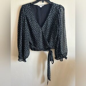 American Eagle Black Floral Wrap Blouse